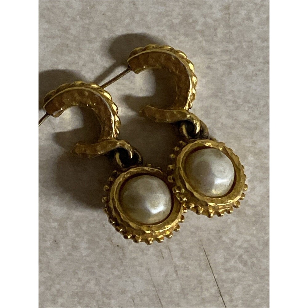 Vintage Fendi Gold-Tone Textured Dangle Hoop Earrings